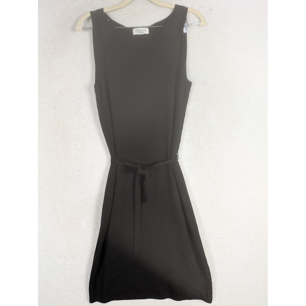 DUE per DUE Knit Midi Dress Women's M/L Black Sleeveless Tie Waist Round Neck